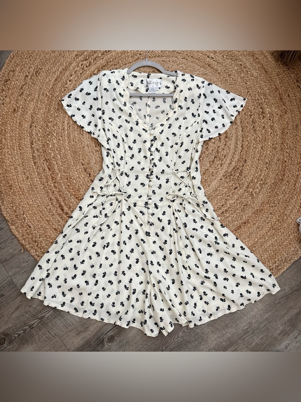 liberty Cream Floral Button-Front Dress with Side Ties